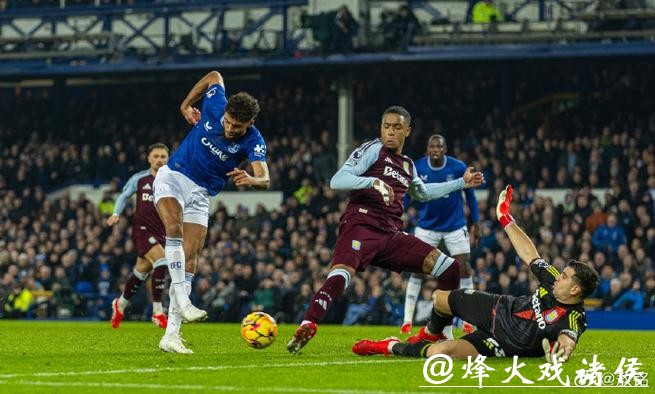 维拉0-1埃弗顿 连续2轮不胜